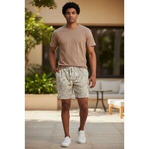 Create UNISON Drawstring 6-Inch Men Shorts Palm Leaf Tan LARGE